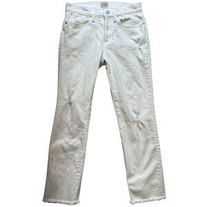 J. Crew Womens Slim Boyfriend Jeans Raw Hem Distressed Denim Size 25 White Solid